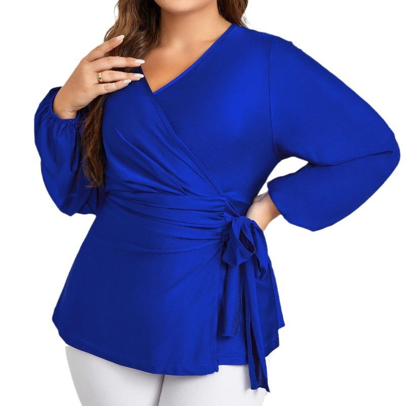 Women's Tie Tops Long Sleeve Loose Tie Plus Size Shirt