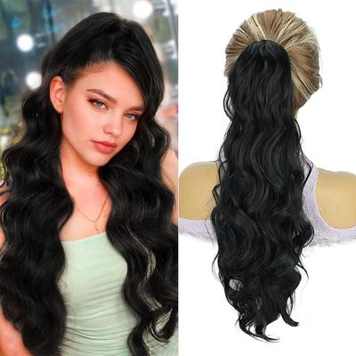 Synthetic Long Wavy Ponytail Wig Extensions Claw Ponytail High Temperature Fiber For Women Cosplay Party Wear