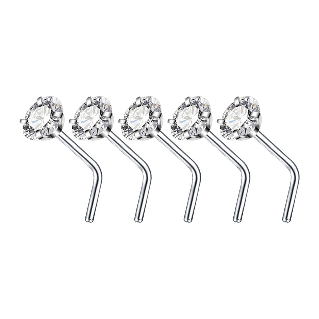 5Pcs Sturdy Alloy Nose Piercing Jewelry Set L Shape Studs and Hoops With CZ Designs Accessory for Stylish Look