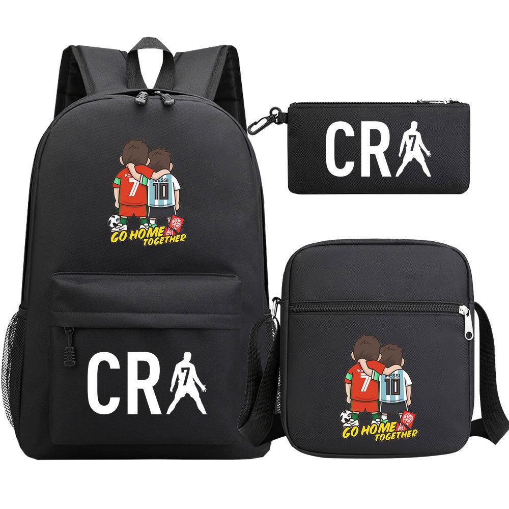 Football Star Print Youth Student Schoolbag Three-Piece Set Men S And Women S Backpack Backpack