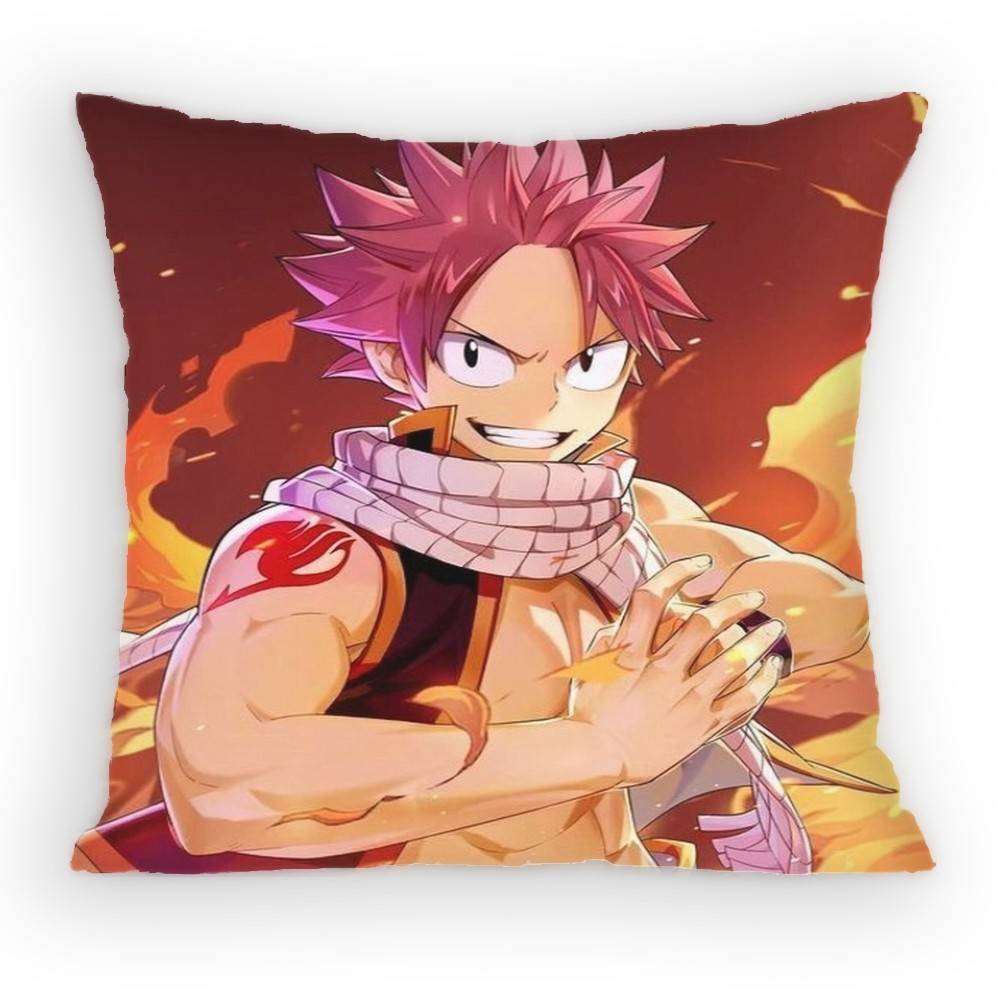 

FAIRY TAIL Natsu Pillow Case Antidustmite Pillowcase Invisible zipper silky short plush Sofa cushion cover 30x30 cm