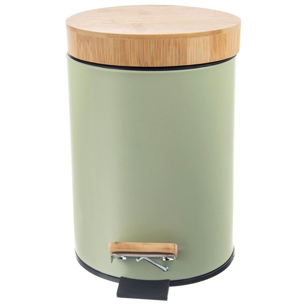 Green Metal Trash Can Waste Bin with Pedal and Lid Bathroom 3L