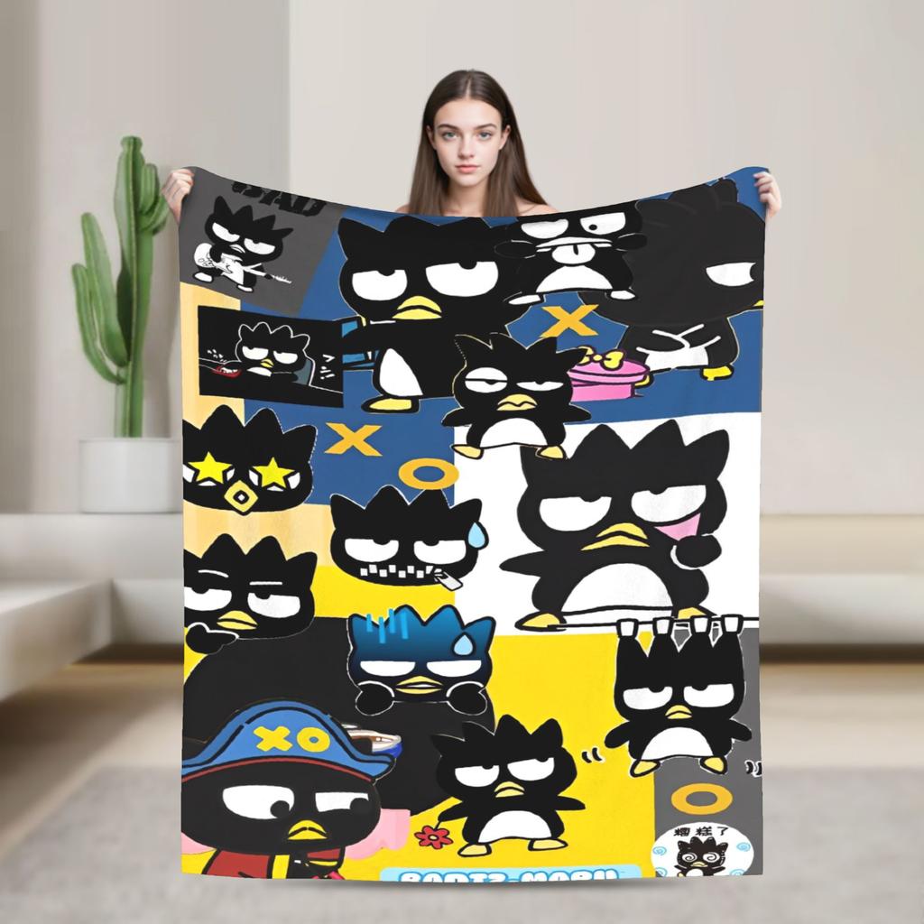 Kawaii Black Penguin Blanket Bad Badtz Maru Super Warm Pattern Plush Throw Blanket For Couch Bed Flannel Bedspread Bed Cover