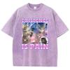 Existența este Durere Pisică Tricou Bumbac Spălat Vintage Tricou Grafic Casual Streetwear pentru Primăvară Vară Toamnă