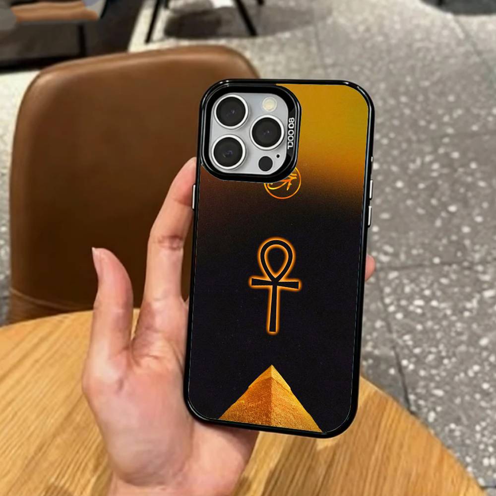 COOL A-Ancient E-Egypt Art Phone Case For iPhone17,16,15,14,13,12,11 Plus,Pro Max Colored Silver Plated Inside Cover