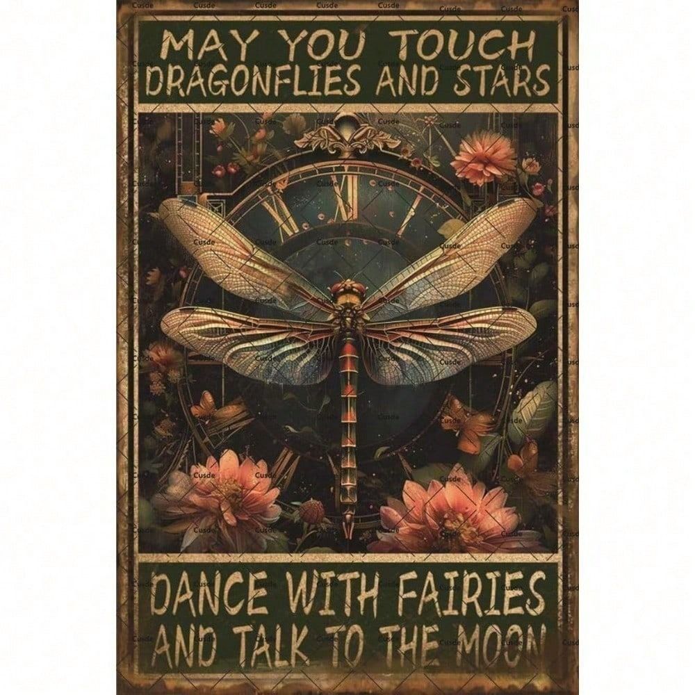 

Vintage Metal Poster Dragonfly Fairy Motivational Quote Wall Decor Rustic 8x12 inch Bedroom