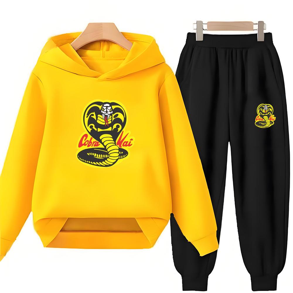 Children's Hoodie+Pants Black Children Cobra Stamp Coat Boys Girls Hoodie Tops Leisure Sweatshirt Toddler 3-12 Year Clothing