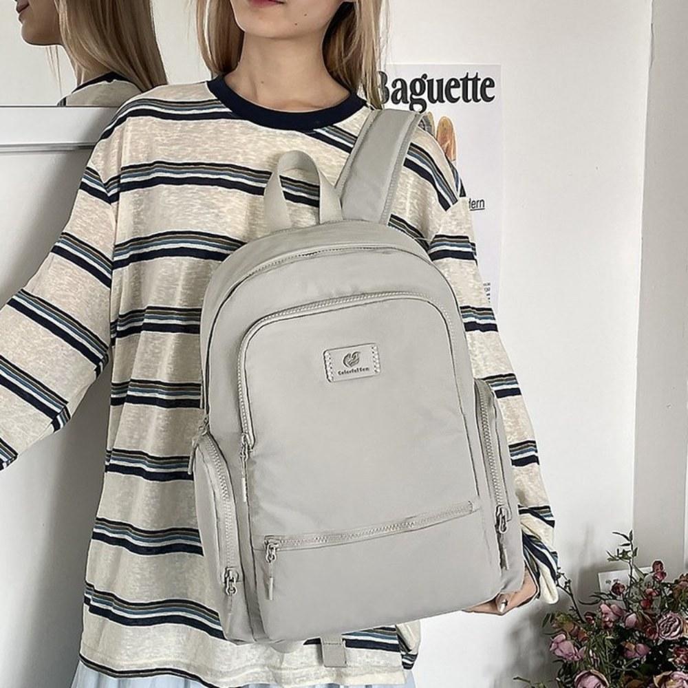 Women Large Capacity Multi Pocket Nylon Backpack with Adjustable Straps for Commute Travel