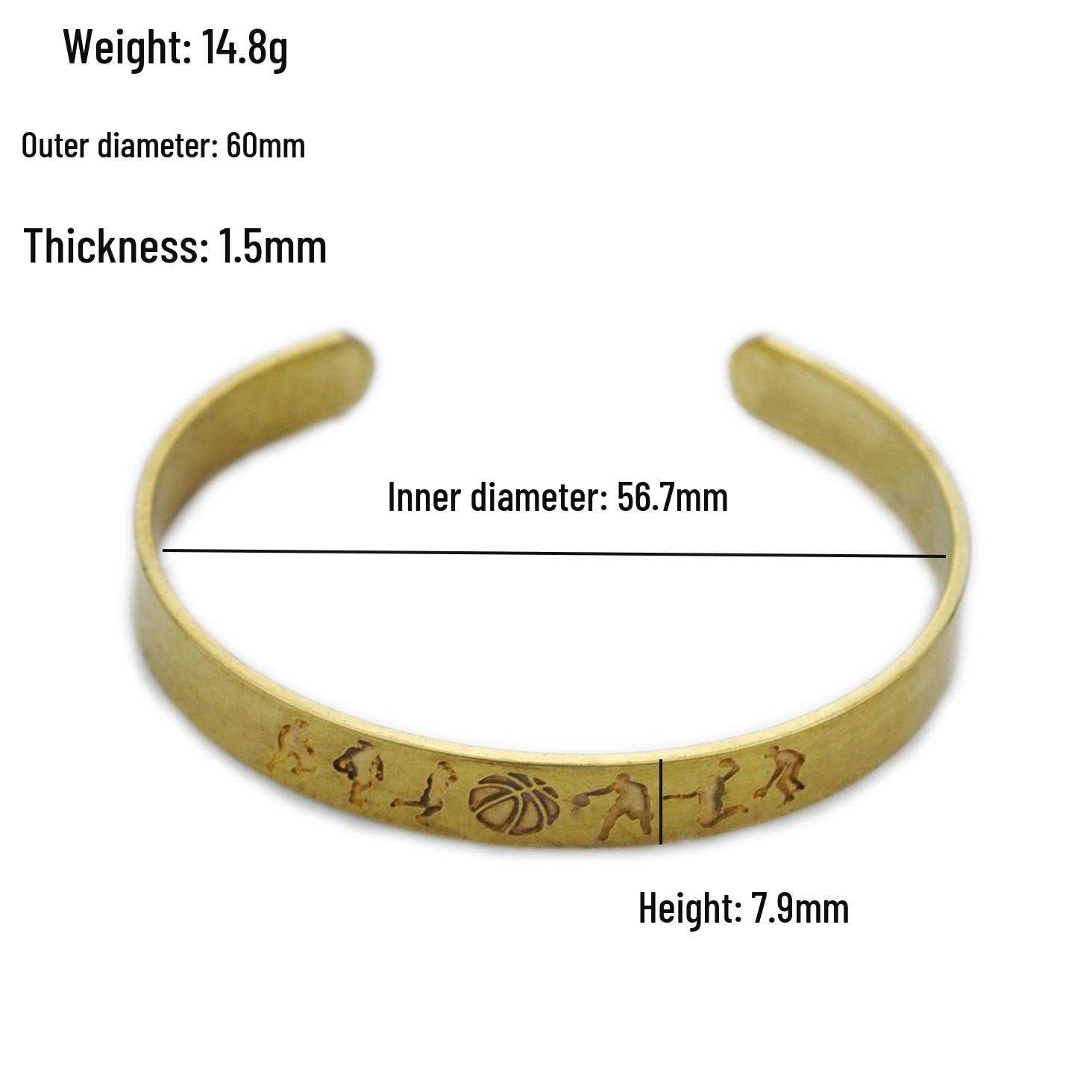 Trendy Unisex Basketball Brass Wristband Sports Bracelet