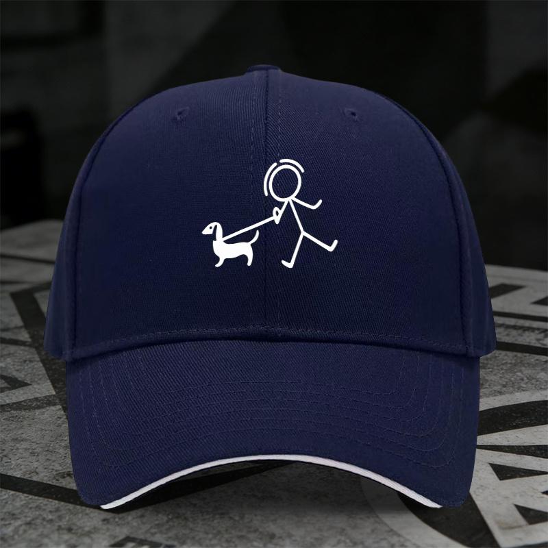 Dog Walking Stick Figure Dachshund Baseball Cap Polyester Adjustable Casual Summer Streetwear Unisex Cap