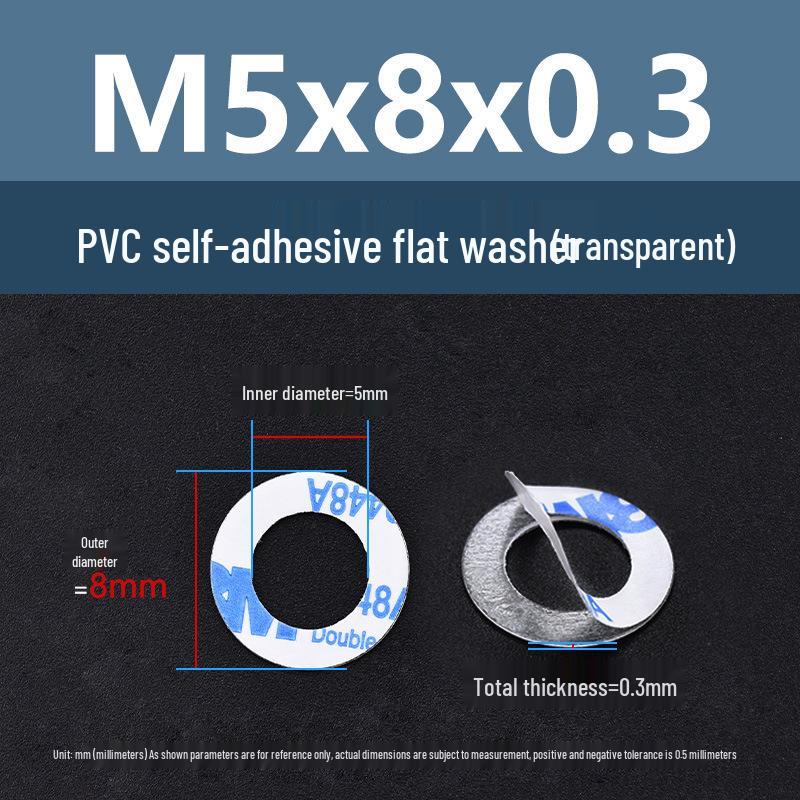 Yigu Transparent PVC Adhesive Flat Washer - Plastic Round Ring M2M3M5, Single-Sided Adhesive Screw Washer