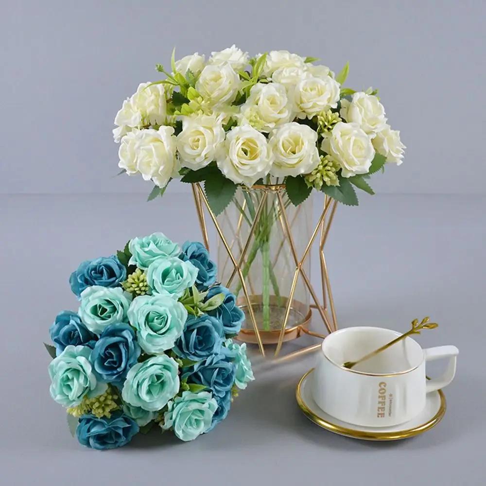 10 Heads Artificial Rose Bouquet Silk 31cm Western-Style Floral Decor 6 Colors Artificial Flowers Wedding Decoration Flowers