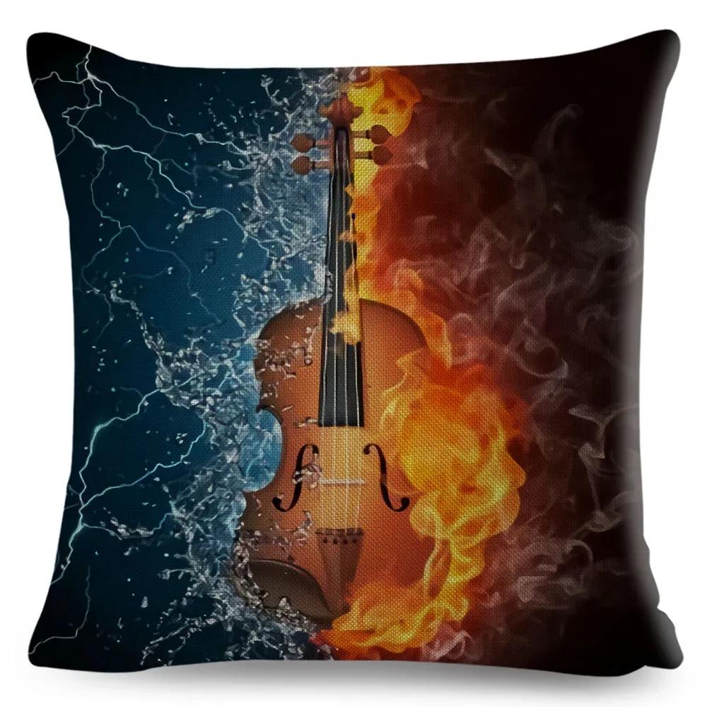 Nordic Style Music Note Pillowcase Decor Vintage Guitar Mike Printed Pillow Case for Home Sofa Polyester Cushion Cover 45x45cm