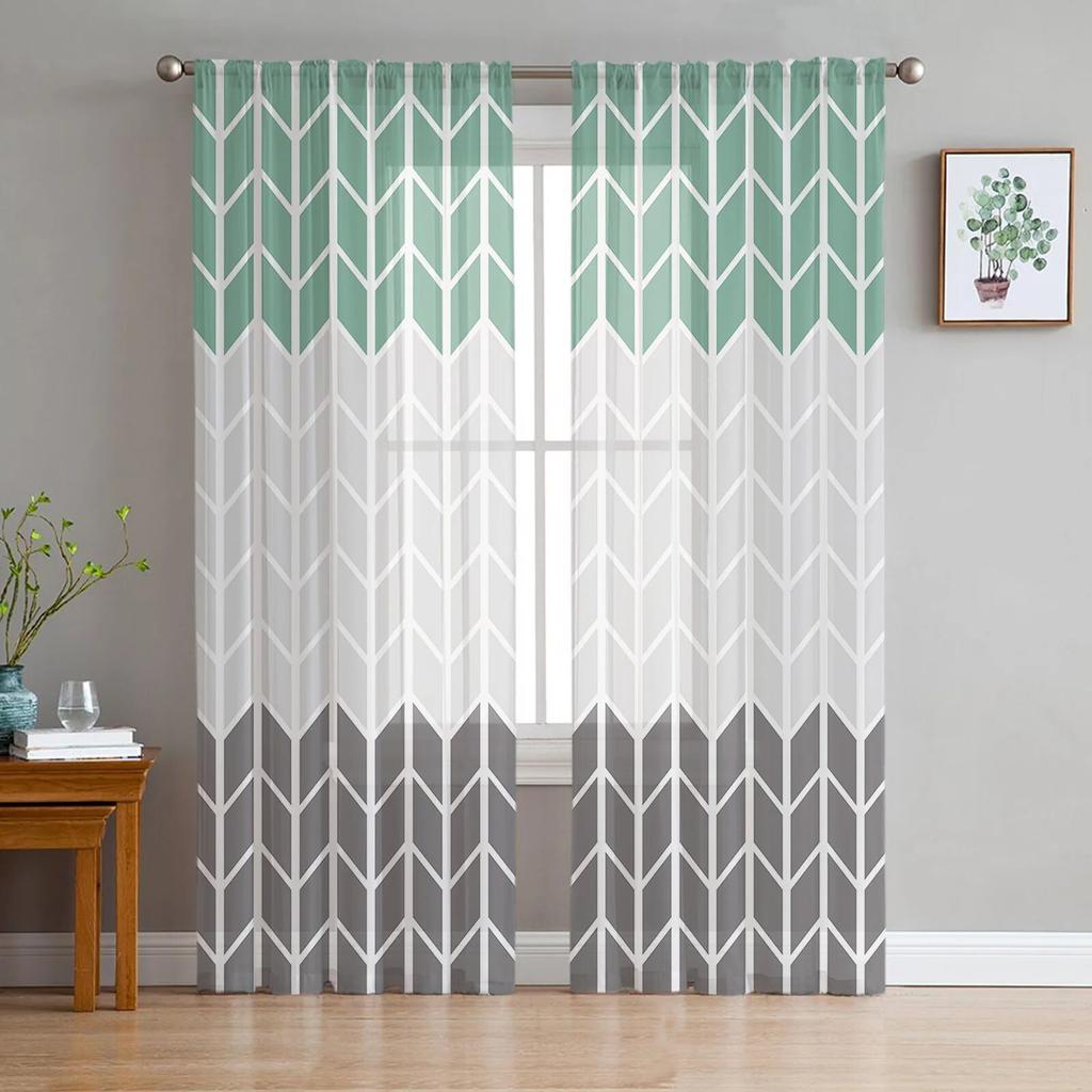 Geometric Yellow Gray Sheer Curtains For Living Room Bedroom Tulle Window Drapes For Kitchen Decoration