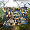 2D Flat, 1pc "Happy Birthday" Blue & Gold Plaque - Luxury Birthday Decor Sign with Balloons & Gifts, Navy Blue & Gold - Aluminium Wall Hanging