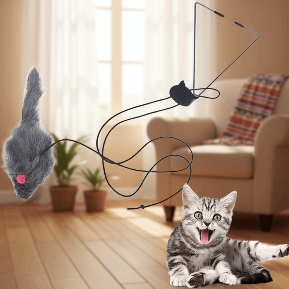 Triangle Hook Simulation Mouse Elastic Rope Adjustable Cat Interactive Retractable Squeaky Scratch Rope Mouse Training