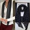 Korean Retro Black Polka Dot Silk Scarf - Y2K Rose Ribbon Bow Style