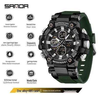 Sanda Youth Sports Multifunction Dual Display Waterproof Watch with Alarm & Luminous Dial