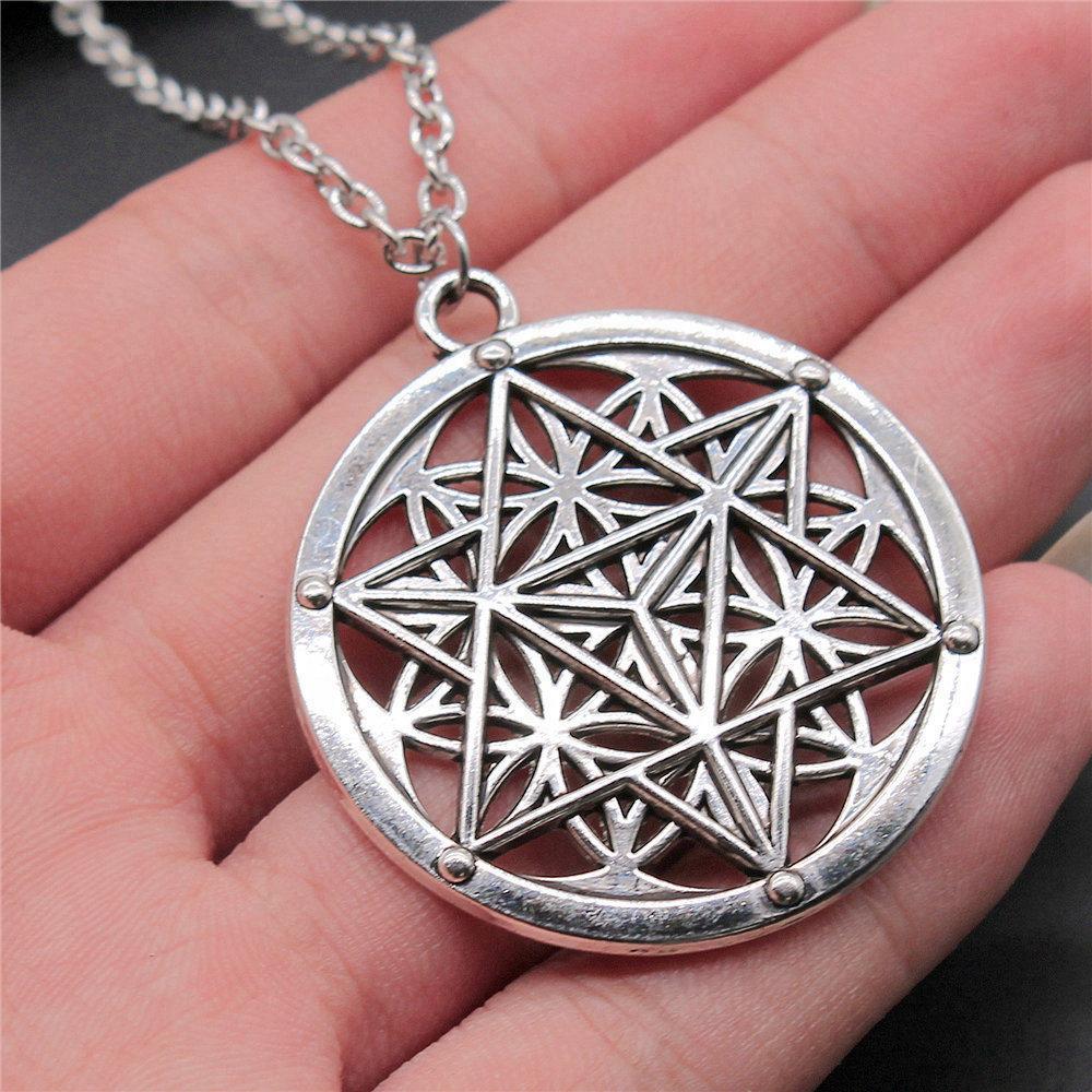 Blume des Lebens Heilige Geometrie Anhänger Antik Bronze Metall Jungen Halskette Trendiges Geschenk