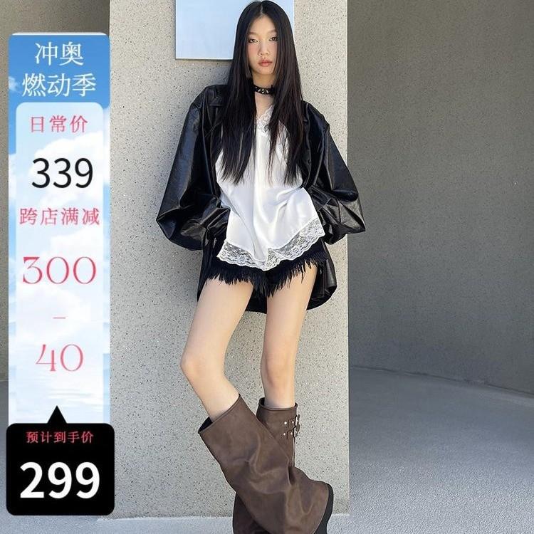 Zipper retro high boots fashion boots women's boots new long boots thick heel western boots heightening leather boots