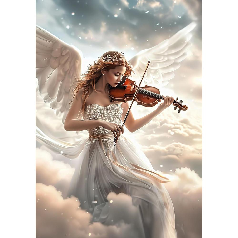 5D DIY Retro Angel Wall Art Round Diamond Painting Church Style Beautiful Angel Devotion Art Home Decoration