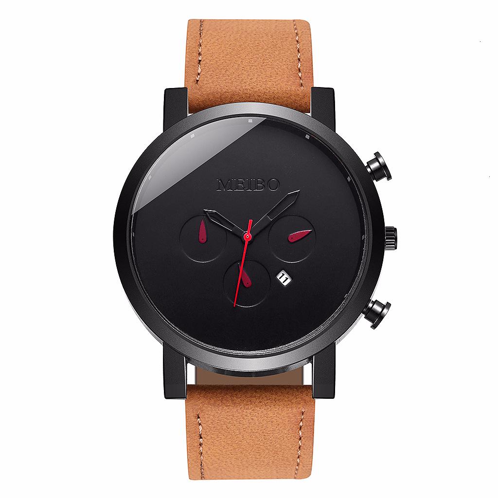 

Новые мужские часы, повседневные часы-календарь с большим циферблатом, простой ремень, дикие спортивные кварцевые часы для мужчин Erkek Kol Saati Relogio Masculino коричневый/красный