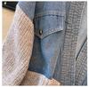 Women's Vintage Denim Patchwork Sweater Coat Woman Autumn and Winter Thickened Loose Cardigan