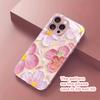 Artistic Pink Floral Pattern Metallic Paint Glass Hard Phone Case For iPhone 17 16 15 14 13 12 11 Pro Max Plus 17 Air 16E Cover