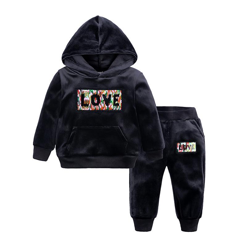 Gold Velvet Children's Autumn/Winter Two-Piece Set for Boys and Girls - Trendy Sweatshirt Outfit