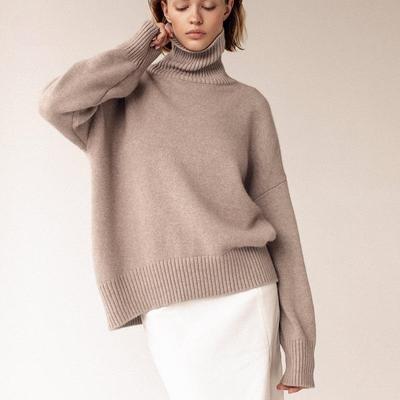 Pulover de toamnă și iarnă pentru femei Pulover din tricot îngroșat de culoare solidă Pulover lejer, confortabil, cu gât înalt