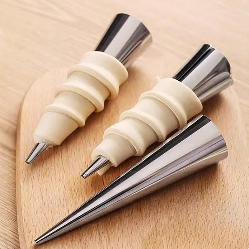 10Pcs Baking Cones Stainless Steel Spiral Croissant Tubes Cream Horn Bread Pastry Cake Mold Cookie Dessert Kitchen Baking Tool