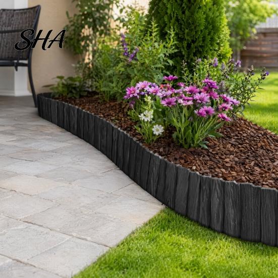 Landscape Edging Stakes Garden Border, 5.91Ft 7.87Ft 11.81Ft Plastic Flexible Lawn Wood Simulated Log Border Look, No Dig Panels for Flower Beds Lawns
