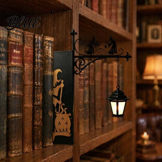 Multifunctional Bookend Light Library Lantern Decorative Bookshelf Lighting Witch Hat Lamp for Reading Nook Vintage Iron Mini Street with Warm LED
