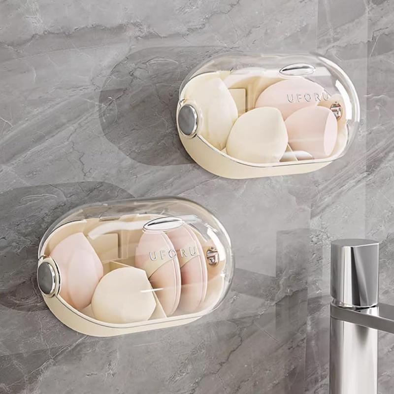 2PCS Prachotěsný držák na make-up houbičku Nástěnný držák na make-up mixér Průhledný organizér na kosmetické houbičky do koupelny Ložnice