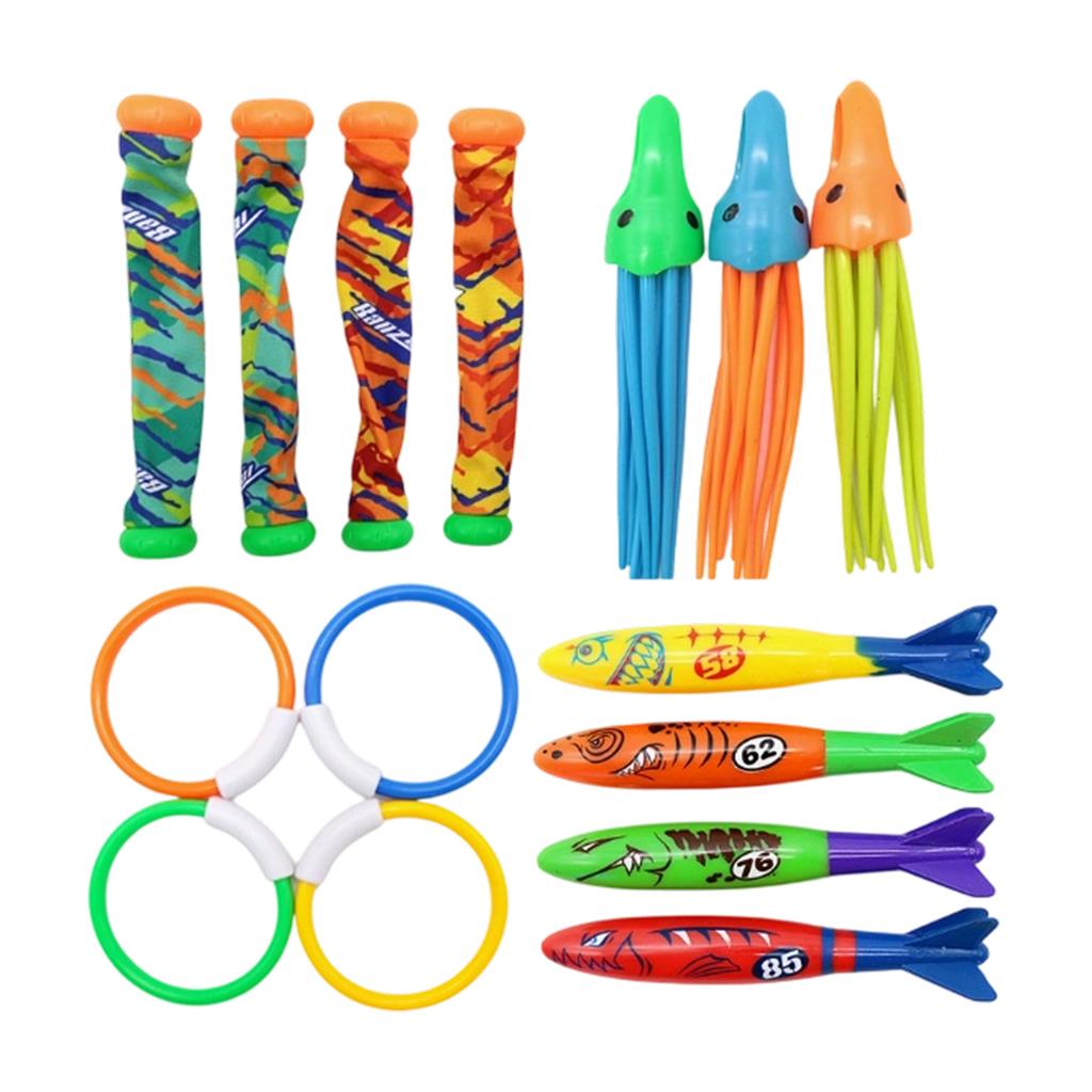 Kids' Diving Toys Set: Swimming Pool Dive Torpedoes, Water Rings, And Diamonds