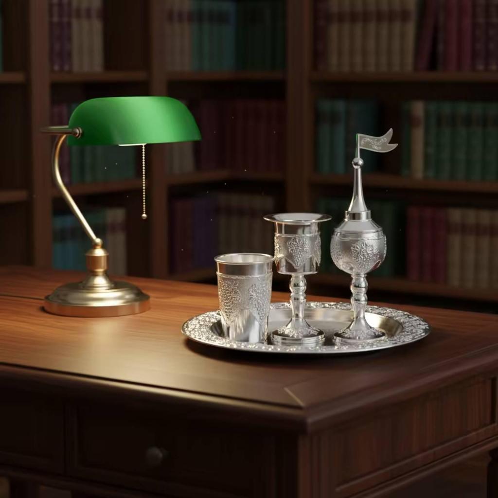 4 Pieces Beverage Service with Tray Decorative Pot Cups Ornate for