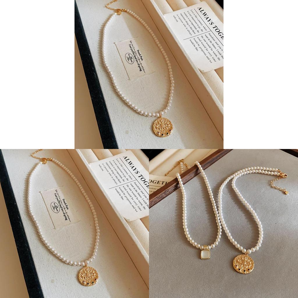 Classic Gold Plated Geometric Pearl Necklace For Elegant Women Summer Fashion Jewelry