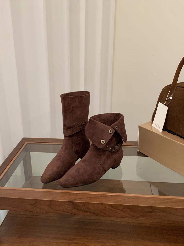 Coarse Heel Suede Medium Boots Boots Season Western Cowboy Boots with Skirt Skinny Boots Short Boots