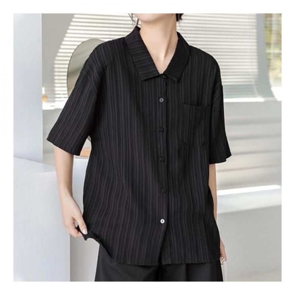 Navava Women Casual Solid Loose Fit Short Sleeve Shirt Nb2106