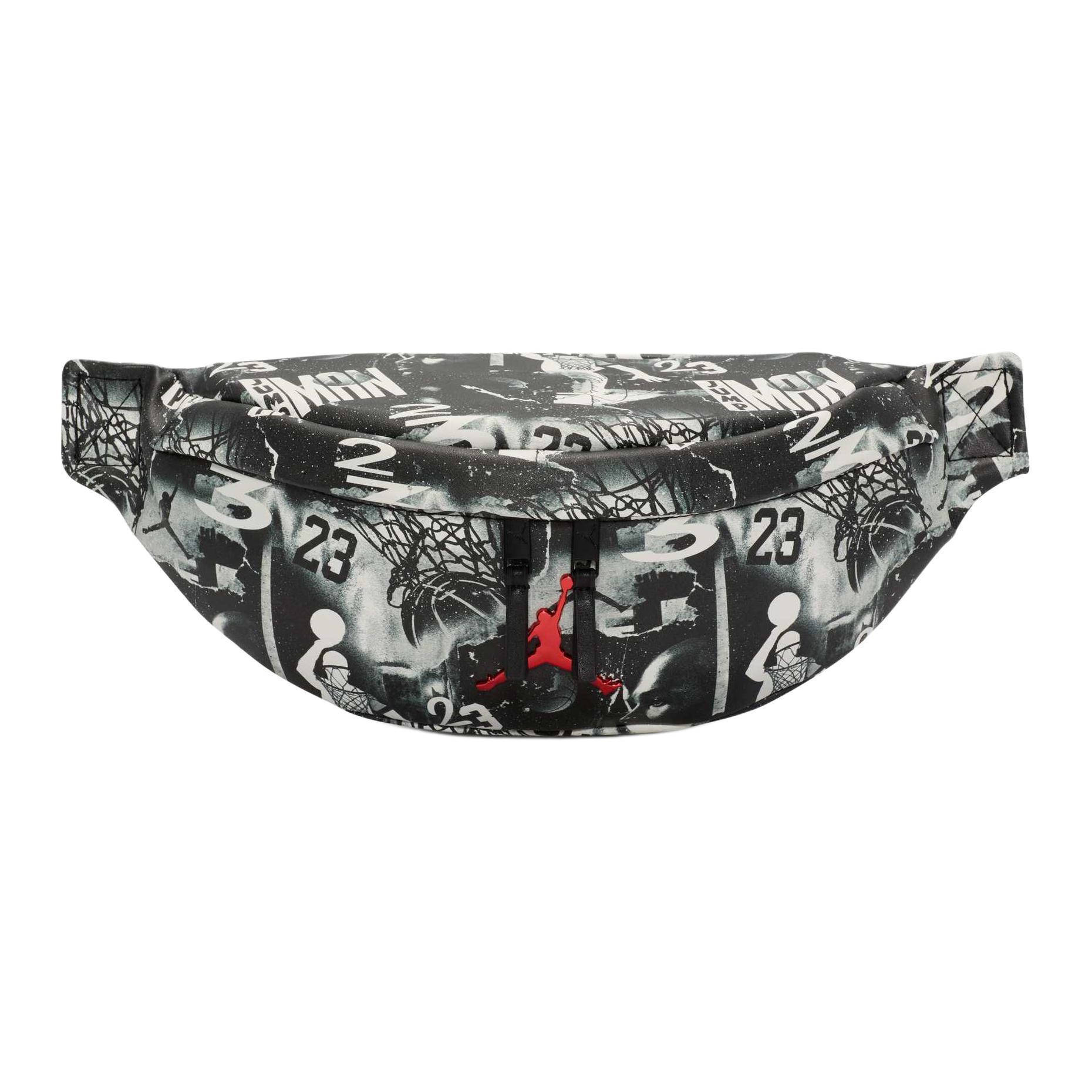 

Jordan Zipper Closure Adjustable Urban Pattern Waist Bag Men waist bag Black White II7299-011 Black & Sail White