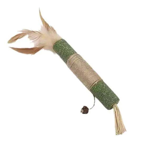 Cat Catnip Chew Stick Toy with Jute Rope Bite Resistant Cat Feather Teething Toy Pet Teeth Cleaning Interactive Boredom