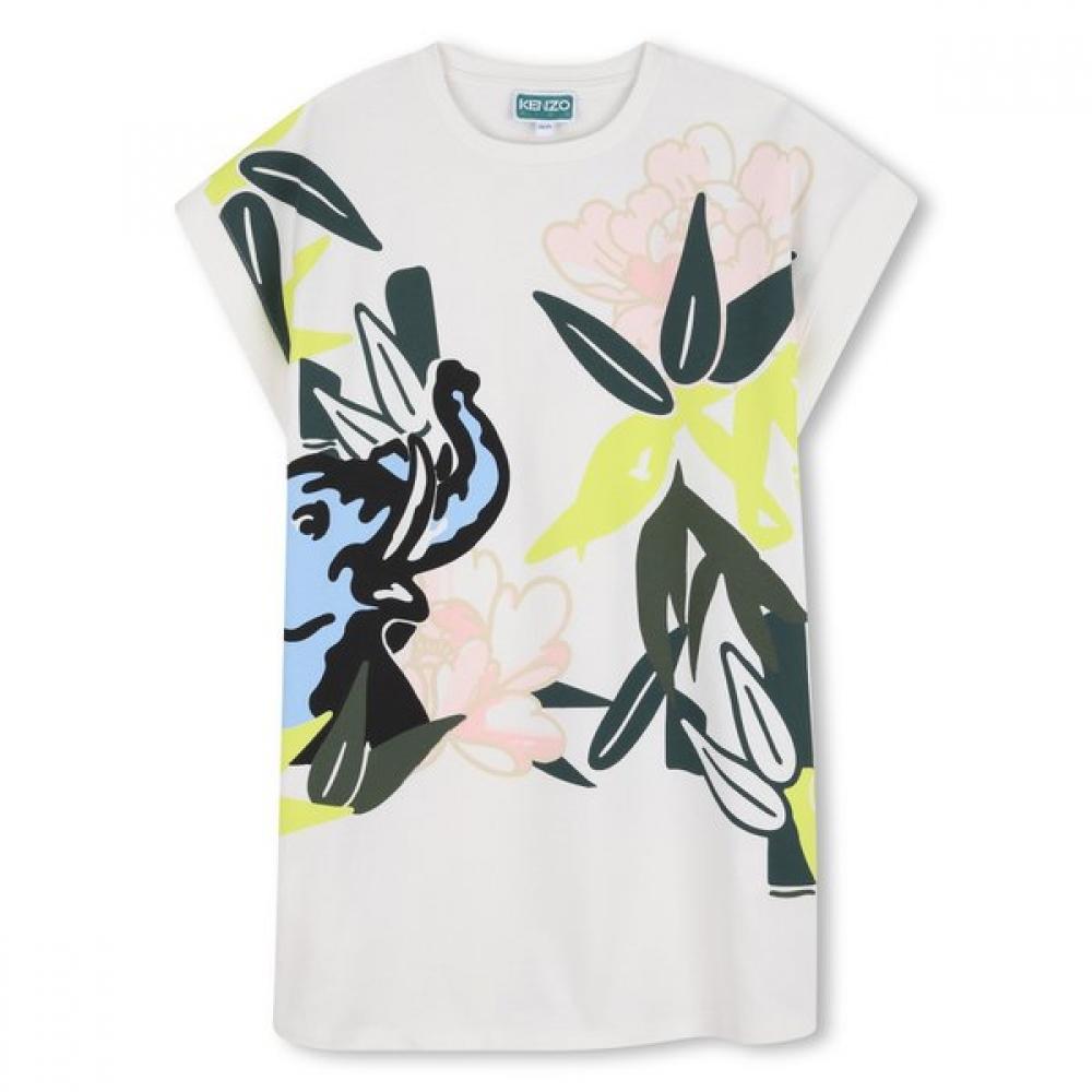 Kenzo Kids Eden Jungle Elephant Print Dress 3 12 Years  26ss Z265ago311 white/3Age_94CM