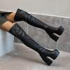 Sexy Dijlaarzen Dames Blok Dikke Hoge Hakken Merk Feest Platform Over de Knie Laarzen Vrouwelijke Straatschoenen Vrouw Botas Femininas
