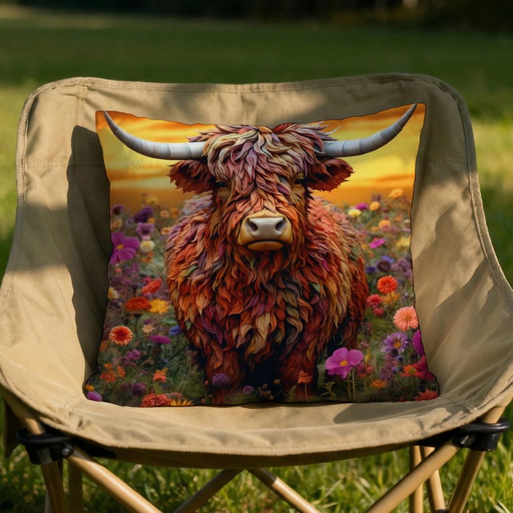 Vibrant Highland Cow Pattern Cushion Cover Soft Reversible  Durable Pillow Cover  MultiScene Use for Home  Car Daily Comfort