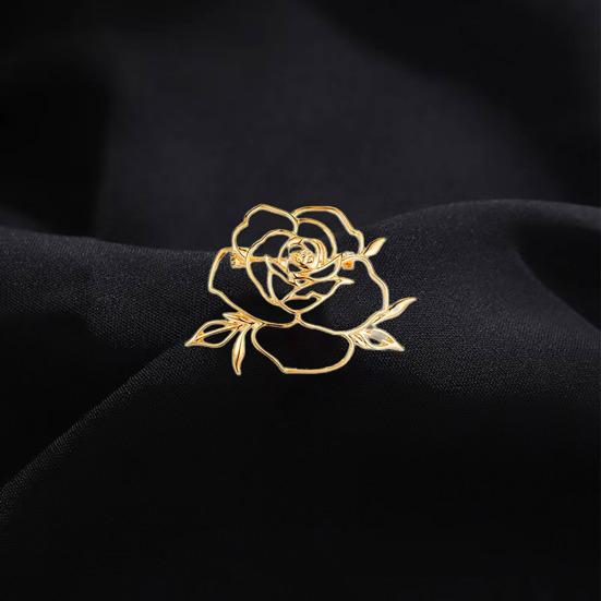 Broche de Aleación para Mujer Forma de Flor de Rosa Hueca Pin de Solapa Trajes Abrigos Bolsos Bufandas Insignia Accesorio Versátil