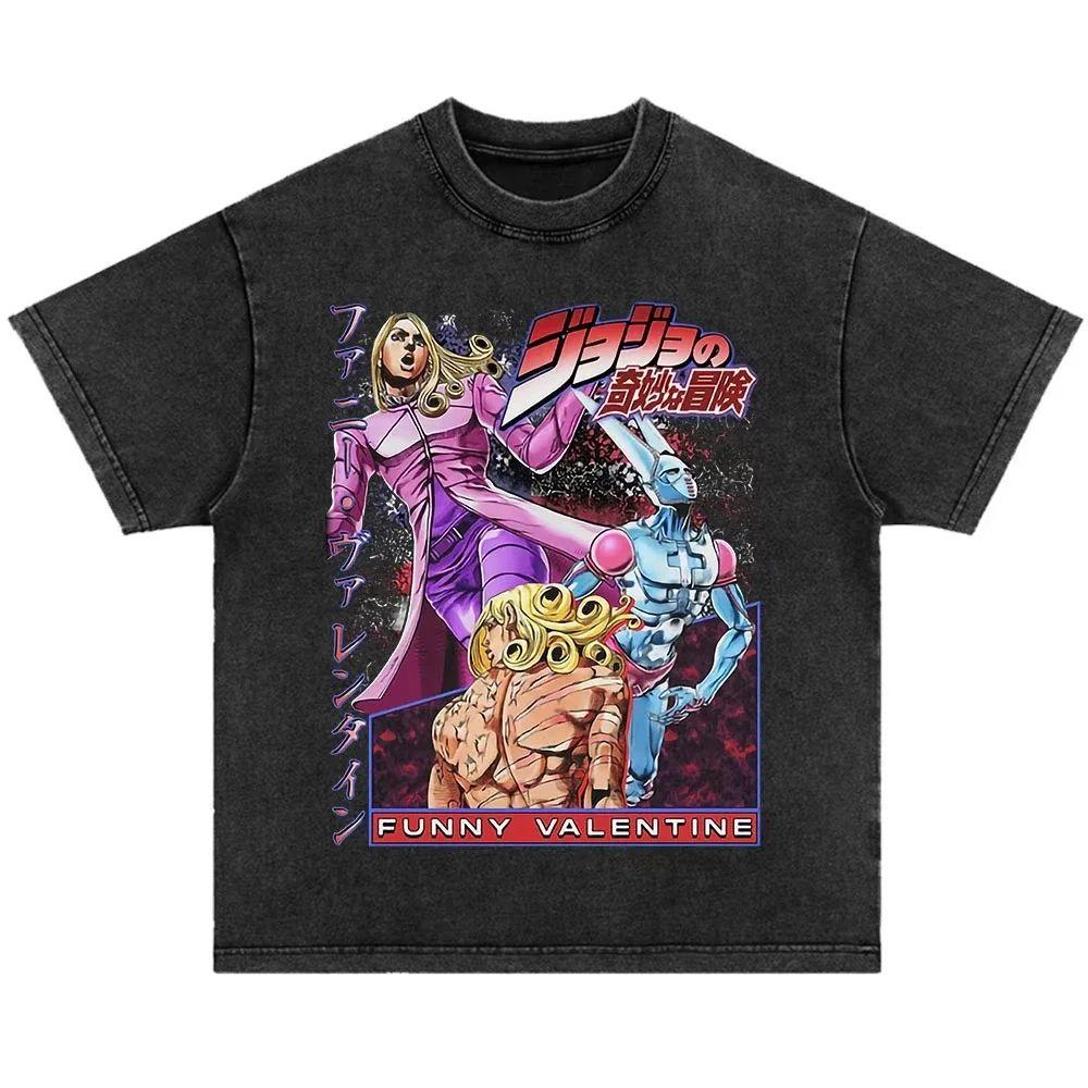 Japonské anime Jojo Bizarre Adventure Vintage prané tričko Killer Queen grafická trička Pánské Dámské Cosplay Nadměrné tričko