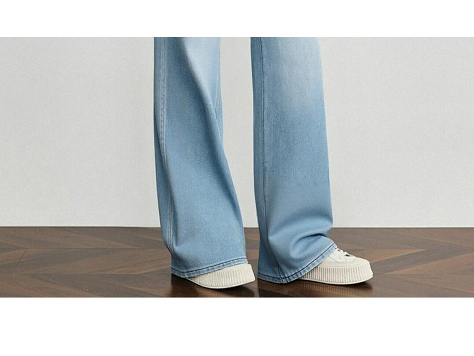 Li Shaonü Women's Fleece-lined Blue High-waisted Wide-leg Jeans - Winter 2026 Collection