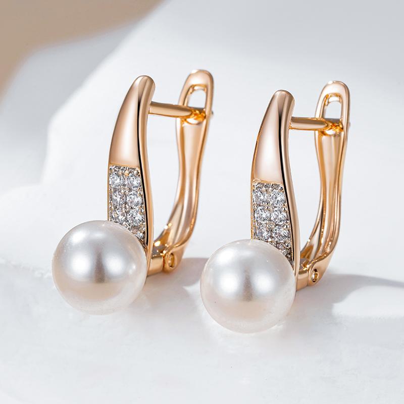 Fashion Pearl Long Drop Earrings For Women  Rose Gold  Color Mix With White Natural Zircon Daily Fine Jewelry