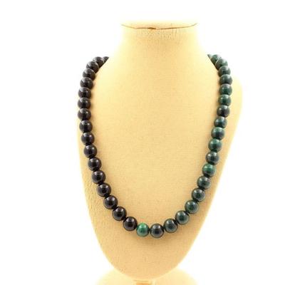 Stones and Minerals. Malachite Beads Necklace from Congo Quality 7A + Black Agate 8 Mm. Necklace Women, Men. Customizable Size