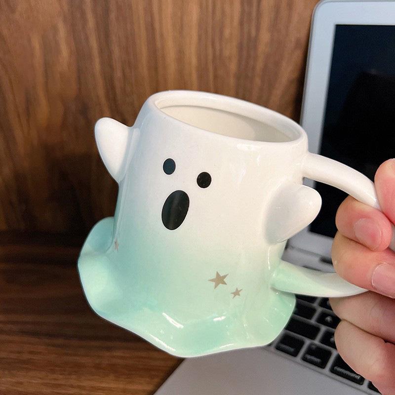 Creative Cartoon Cute Mug with Lid and Spoon - Large Capacity Ceramic Coffee Cup for Women & Couples